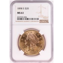 1898-S $20 Liberty Head Double Eagle Gold Coin NGC MS61