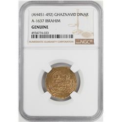 AH451-492 Ghaznavid Dinar A-1637 Ibrahim Gold Coin NGC Genuine