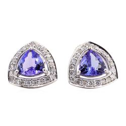 1.79 ctw Tanzanite and Diamond Earrings - 14KT White Gold