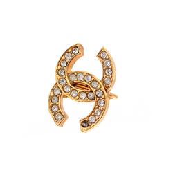 Chanel Vintage Gold Rhinestone CC Clip On Earrings