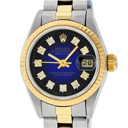 Rolex Ladies 2 Tone Blue Vignette Diamond Datejust Wristwatch