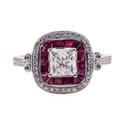 1.22 ctw Diamond and Ruby Ring - Platinum