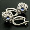 Image 5 : 14k White Gold 4.15 ctw Cushion Tanzanite Dangle Earrings w/ Pave Diamond Halos