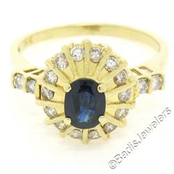 Vintage 18kt Yellow Gold 1.50 ctw Oval Sapphire Solitaire & Diamond Halo Ring