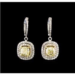 4.08 ctw Fancy Yellow Diamond Earrings - 14KT White and Yellow Gold