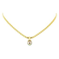 0.08 ctw Diamond and Pearl Pendant & Chain - 18KT Yellow Gold