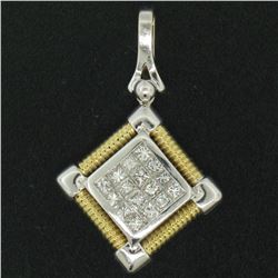 18kt White and Yellow Gold 1.12 ctw Invisible Set Princess Cut Diamond Pendant