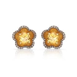 14k Yellow Gold  3.02CTW Citrine and Brown Diamonds Earrings