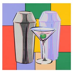 Steve Kaufman (1960-2010), "Martini" Hand Embellished Limited Edition Hand Pulle