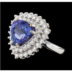 5.79 ctw Tanzanite and Diamond Ring - 14KT White Gold