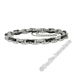 18kt White Gold 8.33 ctw Round White and Black Diamond Cable Link Bracelet