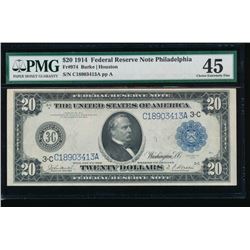 1914 $20 Philadelphia Federal Reserve Note PMG 45