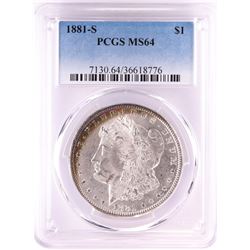 1881-S $1 Morgan Silver Dollar Coin PCGS MS64 Nice Toning