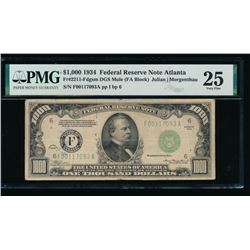 1934 $1000 Atlanta Federal Reserve Note PMG 25