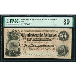 1864 $500 Confederate States of America Note PMG 30