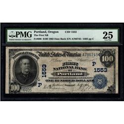 1902 $100 Portland National Bank Note PMG 25