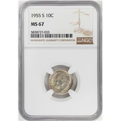 1955-S Roosevelt Dime Coin NGC MS67