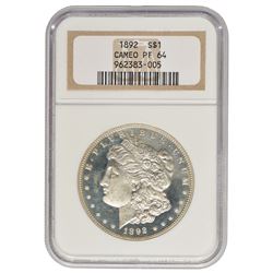 1892 $1 Morgan Silver Dollar Coin NGC PF64 Cameo