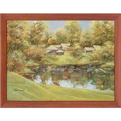 "Village landscape" fine oil of Russian artist.#1274204