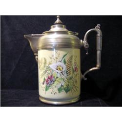 EXQUISITE French Enamel & Pewter Coffee Pot #1274222