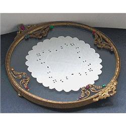 APOLLO Brass, Lace, Glass Jeweled, Round Tray #1274344