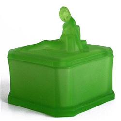 GODIVA Green Satin Glass Powder Jar #1274347