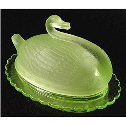 Sowerby Vaseline Rosalin Swan Lid Butter Dish #1274350