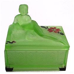 CLEOPATRA Ill Green Satin Glass Powder Jar #1274356