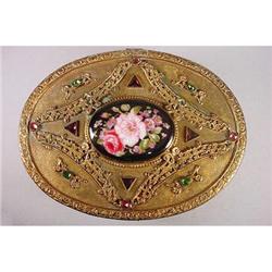 Empire Art Gold Brass Floral Enamel Jeweled Box#1274358
