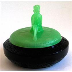 Jadite JACKIE w Black  Glass Dresser Jar #1274388