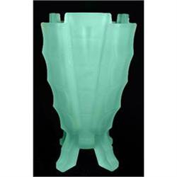 BAMBOO Bagley Green Art Deco Glass 8 1/2in Vase#1274397