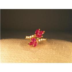 Estate 14K YG Yellow Gold Ruby Diamond Ring #1274703