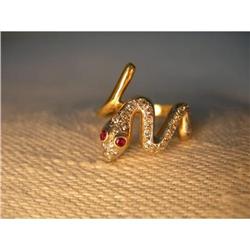 Estate 14K YG Gold Diamond Ruby Snake Ring #1274708