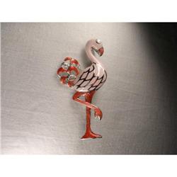 14K WG Pink Flamingo Diamond Enamel Brooch Pin #1274716