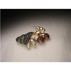 14K YG Diamond Ruby Sapphire Emerald Shell Crab#1274724