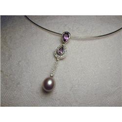 14K WG Cultured Pearl Amethyst Diamond Bar #1274739