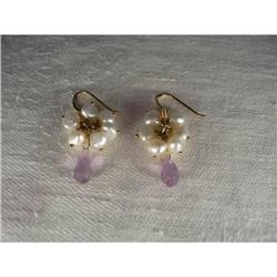 Estate 14K YG Amethyst Seed Pearl Dangle #1274773