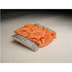 Rare Estate 14K WG Diamond Coral Floral Brooch #1274887