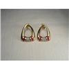 Image 1 : Estate 14K YG Gold Diamond Ruby Hoop Earrings #1274895