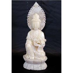 CHINESE WHITE JADE SEATED BUDDHA - TANG DYNASTY#1322900