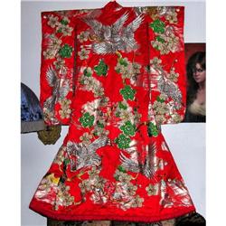 JAPANESE RED WEDDING KIMONO METALLIC THREAD #1323015