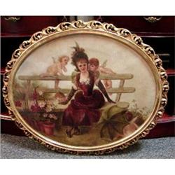 Antique "Victorian Lady & Cherubs" Oil Painting#1323093