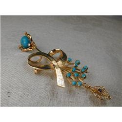 Antique 14K Victorian Seed Pearl Turquoise Pin #1323100