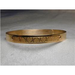 Estate 14K YG Gold Heart Bangle Cuff Bracelet #1323105