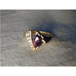 Estate 14K Gold Amethyst Diamond Art Deco Ring #1323115