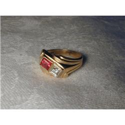 Estate 14K YG Gold Art Deco Ruby Diamond Ring #1323120