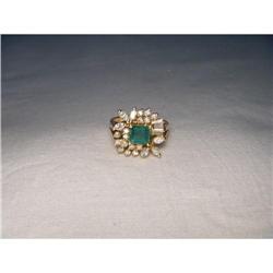 Estate 14K Gold Filigree Emerald Diamond Ring #1323140