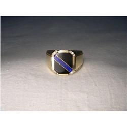 Estate 14K YG Diamond Onyx Lapis Mens Ring #1323141