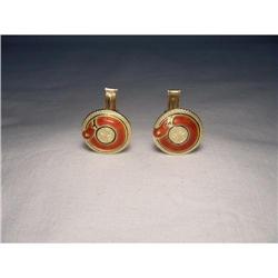 Antique 14K YG Enamel Dove Mens Cufflinks #1323143