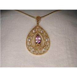 14K YG Seed Pearl Amethyst Filigree Pendant #1323147